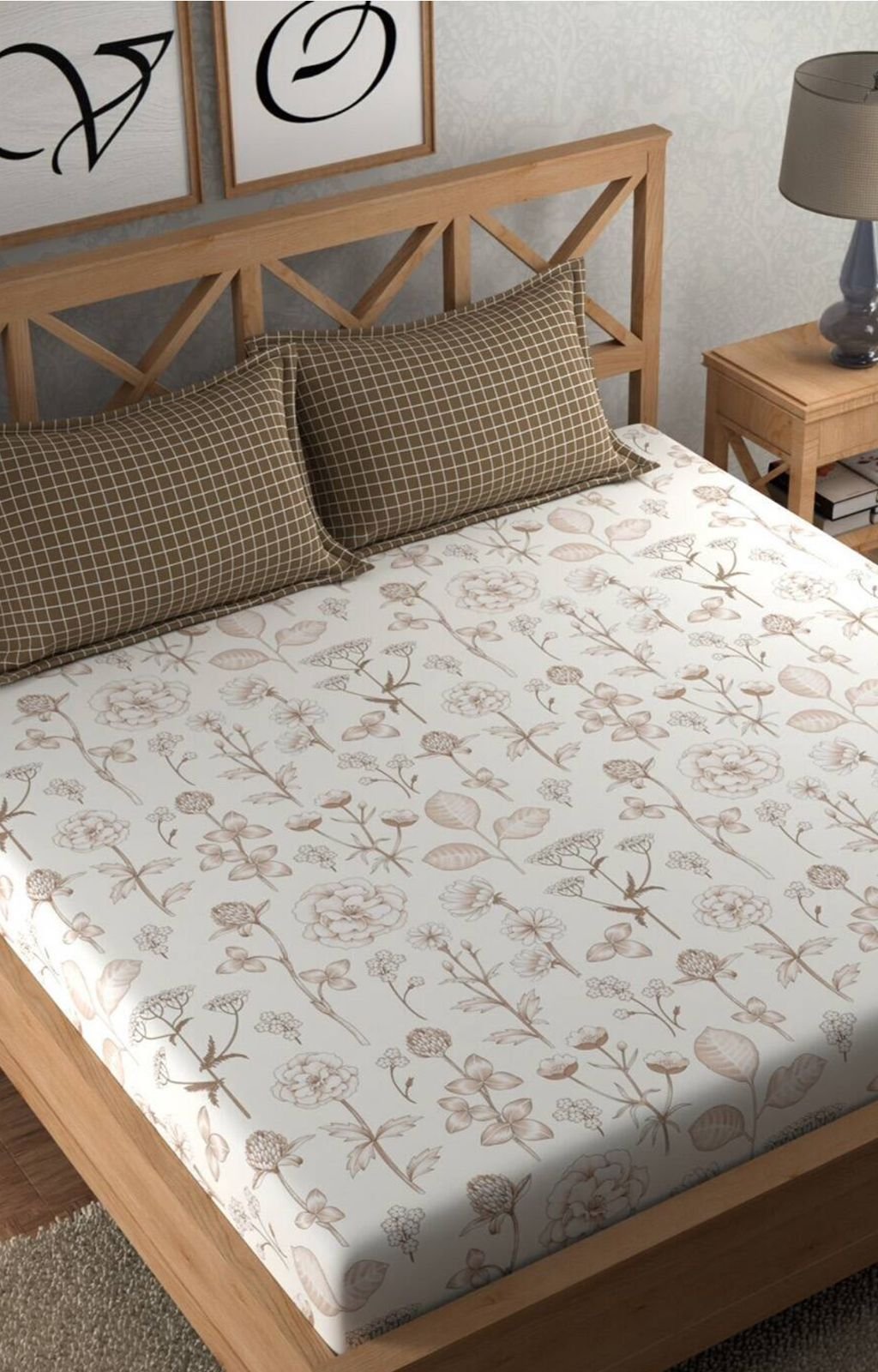 King Size  fitted Bedsheet ( Brown contrast-king size fitted bedsheet ) 