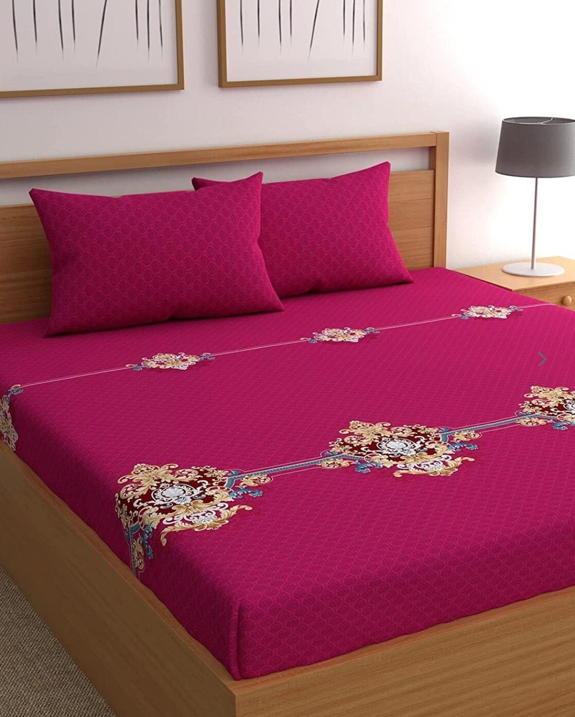 King Size  fitted Bedsheet ( Dark Pink Contrast-king fitted bedsheet ) 