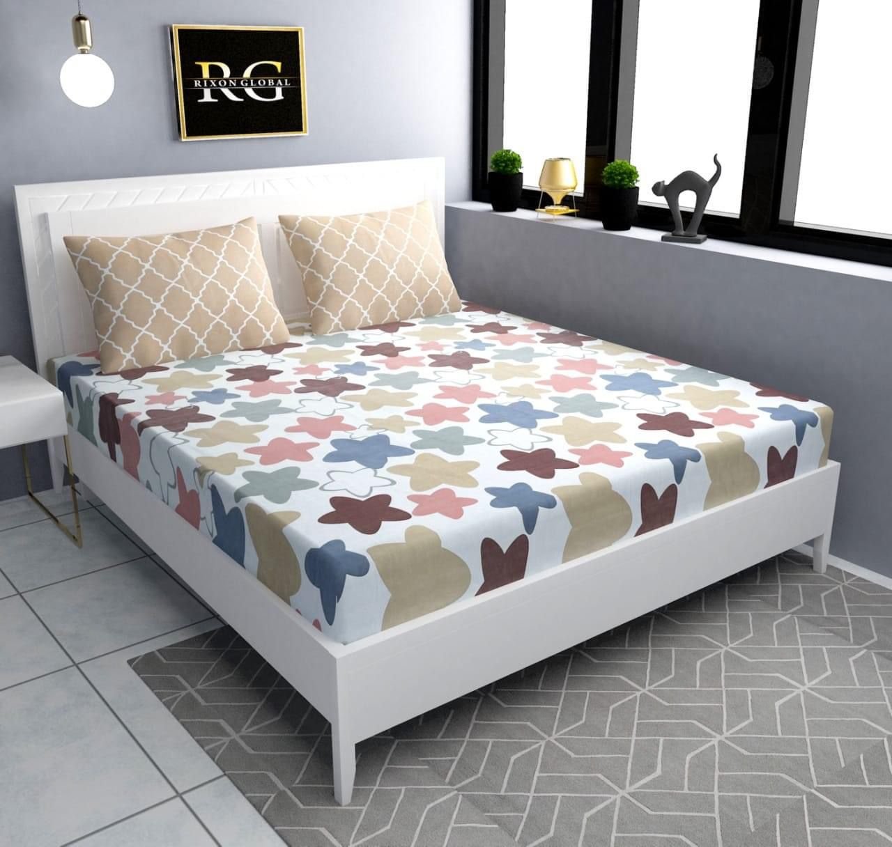 King Size  fitted Bedsheet ( Star Contrast-king fitted bedsheet ) 